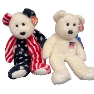 Vintage TY USA Beanie Baby Set of 2 Stars and Stripes/American Flag Plush Toy